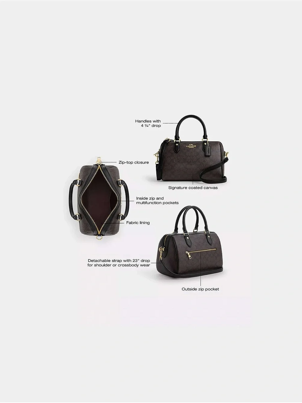 Coach Brown Signature Mini Satchel with Black Handles and Gold Hardware